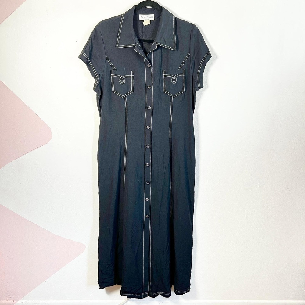 Vintage Western Maxi Dress Sz 14 Black Cowgirl Rodeo Modest 90s